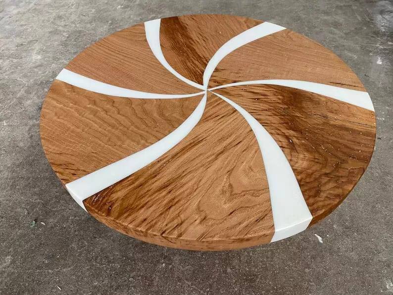 CUSTOM WOOD & WHITE EPOXY COFFEE TABLE, CENTER TABLE, DINING TABLE WITH LEGS