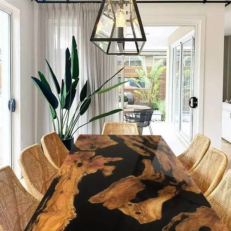 Custom Made Wood and  Epoxy Resin Handmade Dining, Center, Coffee TableTop