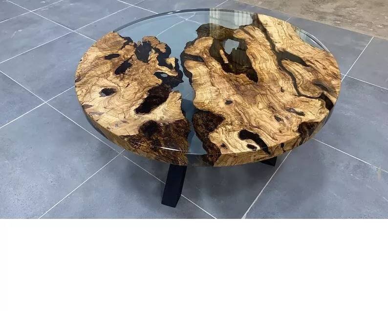 Clear Epoxy Resin, Live Edge Round Coffe Table Top